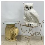 Vanity Stool, Elephant Table & Lg Decorative Owl