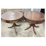 Gilt Hand Tooled Leather Top Drum Tables