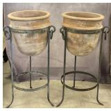 Terra Cotta Pots in Wrought Iron Stands