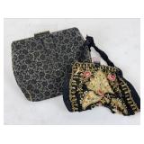 Vintage Embroidered & Black Lace Overlay Clutch