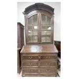 8 FT Antique Wooden Secretary Desk w/ Display Case