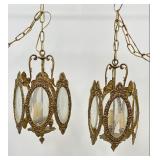 Gilt Brass Style Early Mid Century Swag Lamps