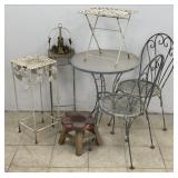 Wrought Iron Bistro Set, Plant Stands & More