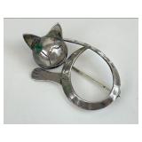 Sterling Silver Saul Winking Cat Brooch