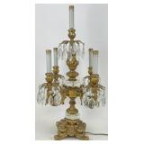 Gilt Candelabra Table Lamp w/ Crystals