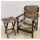 Vintage Adirondack Woven Lounge Chair & Side Table