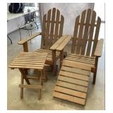 Wooden Adirondack Chairs & Side Table