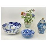 Asian Inspired Ginger Jar, Glass Bonsai Tree &