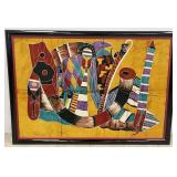 4.5 FT Framed Handmade Batik on Fabric Print