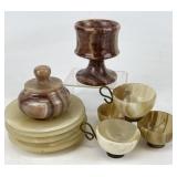 Stone Coffee Set, Lidded Jar & Pedestal Cup