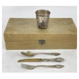 Antique 800 Silver Christening Set in Original Box