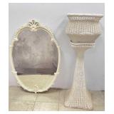 French Provincial Wall Mirror & Wicker Plant Stand
