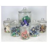 Clear Lidded Storage Jars w/ Sewing Notions