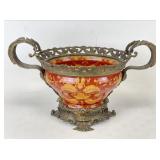 Asian Hand Painted Bronze Footed Jardiniere