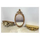 Syroco Gilt Finished Wooden Hanging Shelves &