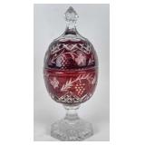 Ruby Red Cut to Clear Egg Shaped Pedestal Candy