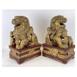 Vintage Hand Carved Wood Foo Dogs