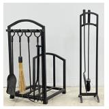 Metal Log Holder & Fireplace Tools