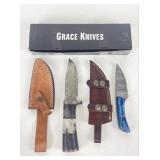 Damascus Steel Knives in Sheath