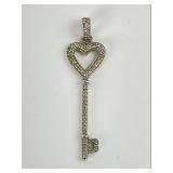 14 KT White Gold Heart Key Pendant