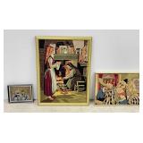 Vintage Framed Judaica Theme Needlepoint Pictures