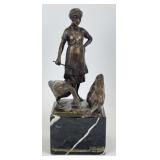 Signed Patinated Bronze on Marble Base -