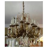 Vintage French Brass & Crystal 18 Light Chandelier