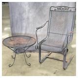 Wrought Iron Mesh Spring Rocking Chair & Table