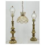 Brass Table Lamps & Capiz Shell Swag Lamp