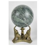Polished Green Marble Sphere on Brass Base