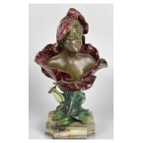 Bronze & Enamel Bust on Marble Base - Henri Godet