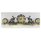 Art Deco Marble & Onyx Mantel Clock w/ Original