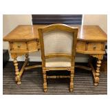 Burl Wood Veneer Writing Desk & Chair