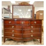 Dixie Mahogany Bow Front Triple Dresser w/ Mirror