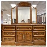Vintage Triple Dresser w/ Trifold Beveled Mirror