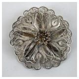 Vintage Sterling Filigree Flower Brooch