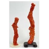 Hand Carved Red Coral Chinese Deities Figurines