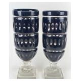 Mid Century Cut to Clear Pedestal Art Glass Vases