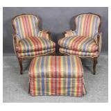 Pair of Louis XV style bergeres; Pair of Louis XV style bergeres;