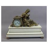 Figural gilt-metal & marble mantle clock