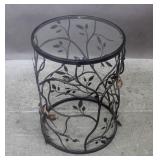 Wrought iron painted barrel table with birds Wrought iron painted barrel table with birds