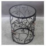 Wrought iron painted barrel table with birds