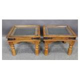 Pair of pine & iron occasional tables