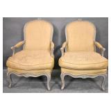 Pair of Louis XV style grey painted fauteuils