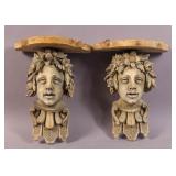 Pair of putti-form wood bracket shelves