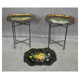 Pair of tole trays on stands; Pair of tole trays on stands;