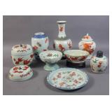 Group of Asian goldfish-decorated porcelain items Group of Asian goldfish-decorated porcelain items