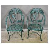 Pair of painted cast metal garden armchairs Pair of painted cast metal garden armchairs