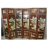 Asian 6-panel carved & painted double-sided screen