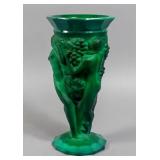 Malachite-colored glass vase of 3 Graces